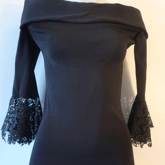 Women Sachin & Babi Black Crochet Lace Trim Peplum Off The Shoulder Dress M * - Picture 5 of 15